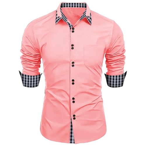 Herren Hemd Langarm Regular Fit Oberhemd Für Männer Anzug Business Hochzeit Freizeit Party Formale Button Down Businesshemden Freizeithemd Rosa XL Herren Hemd Langarm Regular Fit Oberhemd Für Männer Anzug Business Hochzeit Freizeit Party Formale Button Down Businesshemden Freizeithemd Rosa XL von Generic
