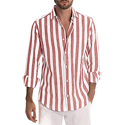 Herren Hemd Langarm Sommer Gestreifte Freizeithemden Casual mit Knöpfen Regular Fit von Generic