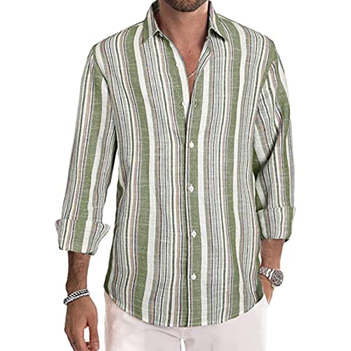 Herren Hemd Langarm Sommer Gestreifte Freizeithemden Casual mit Knöpfen Regular Fit von Generic