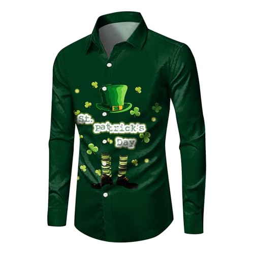 Herren Hemd St. Patrick's Day Glücksgras Kleeblatt Druck Hawaiihemd Langarm Sommer Hemd Männer Party Hemd Regular Fit Freizeithemd Urlaubs Hemd (GN5, L) von Generic