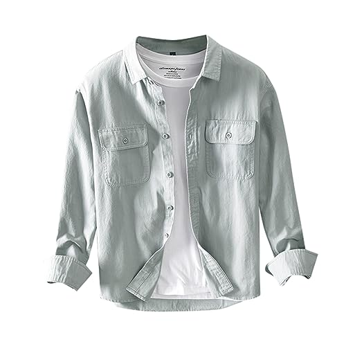 Herren-Hemdjacke lässiger Baumwolle mit Langen Ärmeln für die Frühlings- und Herbstsaison Herren Achselhemd (Grey, XL) von Generic