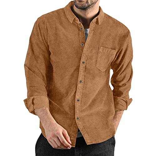 Herren Herbst Winter Cordhemden Casual Langarm Einfarbig Geknöpft Leichte Hemden Hemd Hellblau von Generic