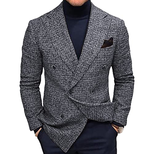 Herren Herren Casual Plaid Anzug Mantel Single Breasted Zwei Knopf Revers Notch Blazer Business Retro Slim Fit Jacke (Grau,XXL) von Generic