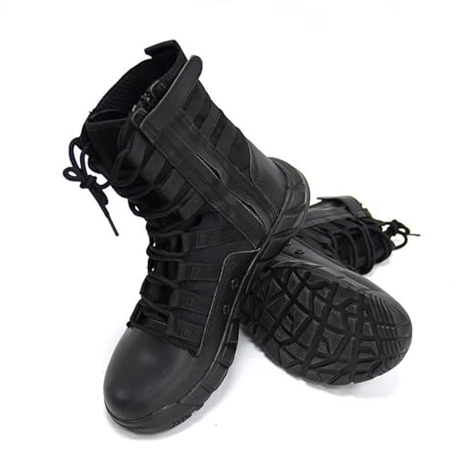 Herren High Top Militärstiefel Schnürstiefel Mit seitlichem Reißverschluss Leicht und bequem Für Arbeit Rucksackreisen Bergsteigen Reisen Outdoor Dschungeljagd Schuhe(Black,44 EU) von Generic
