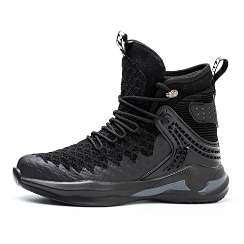 Herren High Top Stahlkappe Schuhe Leichte Unzerstörbare Arbeitsschuhe für Herren Pannensicherer Schlupfschuhe für Industrie, Konstruktion, Schwarz , 47.5 EU von Generic