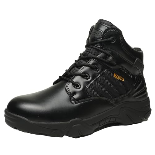 Herren Hohe Schutzstiefel Mit Stahlkappe Sicherheitsschuhe Mit Schnürung Und Seitlichem Reißverschluss Anti-Verdrückung & Stichfest, Veloursleder-Obermaterial,Schwarz,45 EU von LVTFIYQX