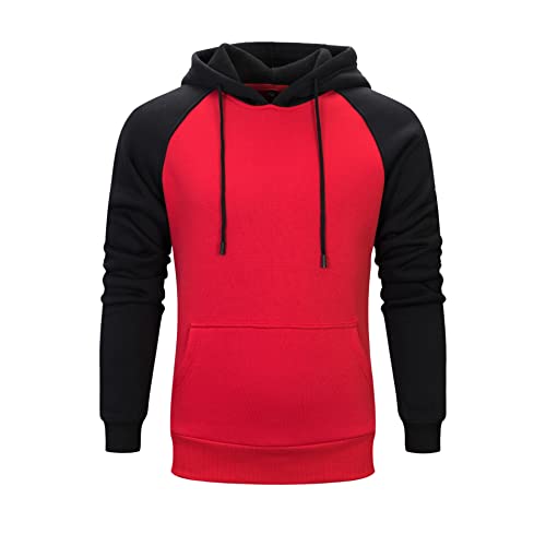 Herren Hoodie Pullover Casual Kordelzug Farbblock Sweatshirt Langarm Kaputzenpullover Hooded Sportwear mit Taschen Loose Fit Hoodie Kapuzen-Sweatshirt Leichte Atmungsaktive Trainingsanzug Top von Generic