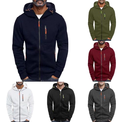 Herren Hoodie Sweatjacke Kapuzenpullover Sweatshirt Einfarbig Kapuzenjacke Kapuzenpulli mit Reißverschluss Langarm Sport Style Casual Fitness Training Basic Kapuzenpullover von Generic