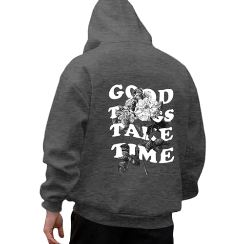 Herren Hoodie mit Backprint Blumenmuster Druck Kapuzenpullover Männer Freizeit Mode Sweatshirt mit Kapuze Langarm Kapuzenpulli Locker Oversize Langarmshirt Trend Streetwear von Generic