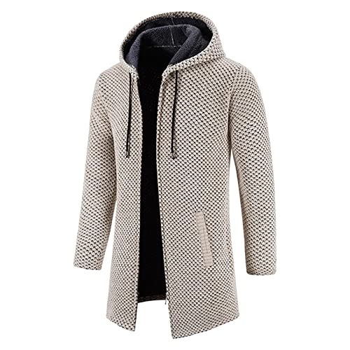 Herren Hoodie mit Kapuze Pullover Pulli Strick-Sweatshirt-Strickjacke-Cardigan, Freizeit-Winter-Kapuzen-Pulli-Strick-Jacke, Fleece-Innenseite Outdoor Herren Kapuzenjacke für Hoodie(Beige,3XL) von Generic