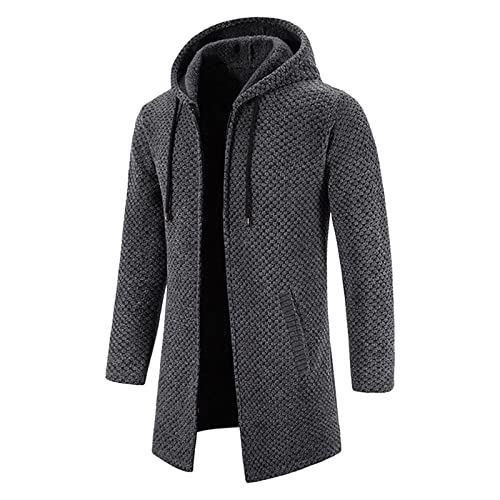 Herren Hoodie mit Kapuze Pullover Pulli Strick-Sweatshirt-Strickjacke-Cardigan, Freizeit-Winter-Kapuzen-Pulli-Strick-Jacke, Fleece-Innenseite Outdoor Herren Kapuzenjacke für Hoodie(Dark Gray,L) von Generic