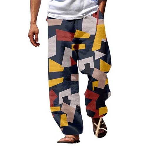 Herren Hose Lang Strandhosen Patchwork Bedruckte Sommerhose Manner Klassisches Badehose Hawaii Strandurlaub Casual Wide Leg Hose Leicht Und Atmungsaktiv Outdoorhose Sommer Freizeithose von Generic