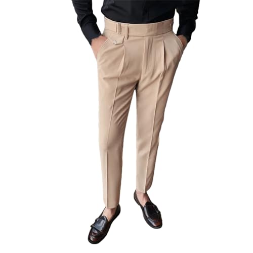 Herren-Hose Mit Hoher Taille, England, Business, Freizeit, Arbeitsanzug, Hose, Gürtel, Taille, Gerade, Schmale Passform von Generic