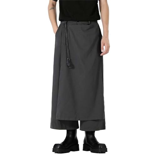 Herren Hose Rock Traditioneller Kilt Japanischer Stil Samurai Rock Hose Trend Freizeithose Herrenhose Einfarbig Samurai Hakama Haremshose Baggy Streetwear Vintage Gothic von Generic