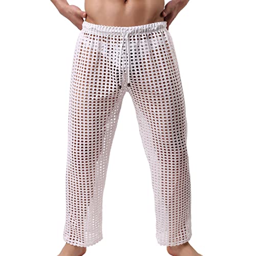 Herren Hose transparent Netz Nachtwäsche Männer Reizvoll Unterwäsche Nylon Hose Herren Mesh durchsichtige Lange Hose Sheer Pant Männer Hose Netz-Stoff aus feinster Tüll Stoff von Generic