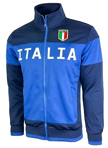 Herren Italien Jacke, Full Zip Italia Fußball Track Jacke mit Reißverschluss Taschen, Blau, Small von Generic