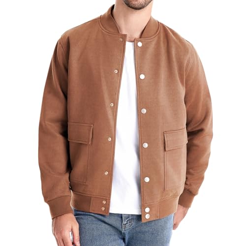 Herren Jacke Langarm Freizeitjacke Ohne Kapuze Wildleder Blouson Jacke Herren Bomberjacke Bequem Fliegerjacke Pilotenjacke Blousonjacke Übergangsjacke Wildlederjacke Casual S-XXL von Generic