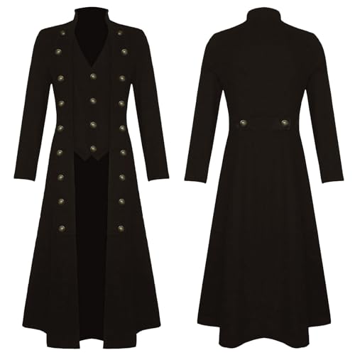 Herren Jacke Lange Steampunk Gothic Frack Mittelalter Vintage Jacke Gehrock Viktorianisch Mantel Piraten Halloween Kostüm Smoking Uniform Männer Karneval Cosplay Verkleidung von Generic
