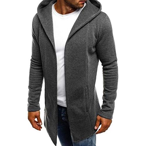 Herren Jacke Long Hooded Open Edge Cardigan, Lange Sweatjacke mit Kapuze Moderne Kapuzenpullover Sweatjacke Hoodie Dunkelgrau L von Generic