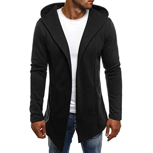 Herren Jacke Long Hooded Open Edge Cardigan, Lange Sweatjacke mit Kapuze Moderne Kapuzenpullover Sweatjacke Hoodie Schwarz M von Generic