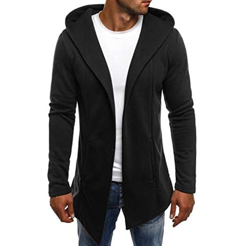 Herren Jacke Long Hooded Open Edge Cardigan, Lange Sweatjacke mit Kapuze Moderne Kapuzenpullover Sweatjacke Hoodie Schwarz XL von Generic