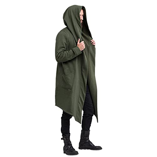 Herren Jacke Long Hooded Open Edge Cardigan Lange Sweatjacke mit Kapuze,Gothic Mantel Männer Mittelalter Vintage Jacke Für Karneval Fasching Halloween Kostüm Party Cosplay Verkleidung Grün M von Generic