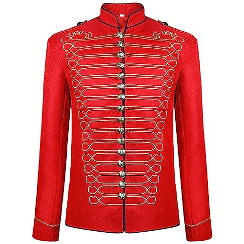 Herren Jacke Military Drummer Männer Uniformjacke schwarz Gothic Industrial Steampunk Kleidung Stehkragen Langarm Freizeitjacke Jacke Gothic Kostüm Mittelalterliche Renaissance Uniform Cosplay Kostüm von Generic