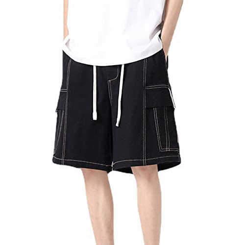 Herren Jeans Kurz Stretch Sommer Denim Shorts Baggy Jeanshorts Kurze Jeanshose Jorts Shorts Bermuda Shorts mit Tunnelzug Taschen Atmungsaktiv Arbeitsshorts Gerade Solide Farbe Cargoshorts von Generic