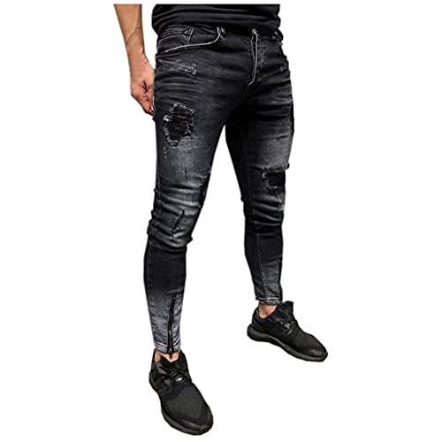 Herren Jeans Punk Denim Zerrissene Jeans Hippie Look-Knopfleiste Slim Fit Knöpfbar Gemütliche Hautfreundlich Gothic Fashion Streatwear Funky Basic Straight Leg Schwarz Blau S-3XL von Generic