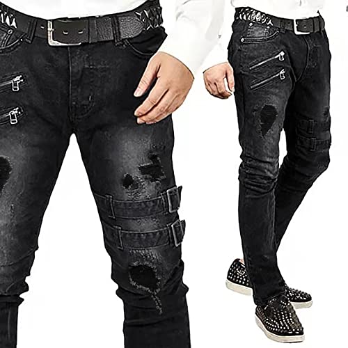 Herren Jeans Punk Denim Zerrissene Jeans Hippie Look-Knopfleiste Slim Fit Knöpfbar Hautfreundlich Gemütliche Gothic Fashion Streatwear Funky Basic Straight Leg Schwarz Blau Herren Jeans Punk Denim Zerrissene Jeans Hippie Look-Knopfleiste Slim Fit Knöpfbar Hautfreundlich Gemütliche Gothic Fashion Streatwear Funky Basic Straight Leg Schwarz Blau von Generic