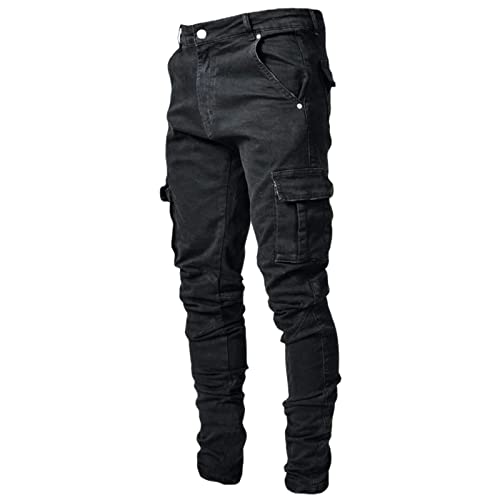 Herren Jeans Punk Denim Zerrissene Jeans Hippie Look-Knopfleiste Slim Fit Knöpfbar Hautfreundlich Gemütliche Gothic Fashion Streatwear Funky Basic Straight Leg Schwarz Blau von Generic