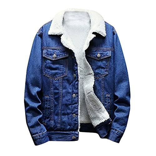 Herren Jeansjacke Übergangsjacke Trucker Jacket Jacke mit Fell Teddyfell Jeans Denim Jacket Freizeitjacke Vintage Retro Classic Street Style von Generic