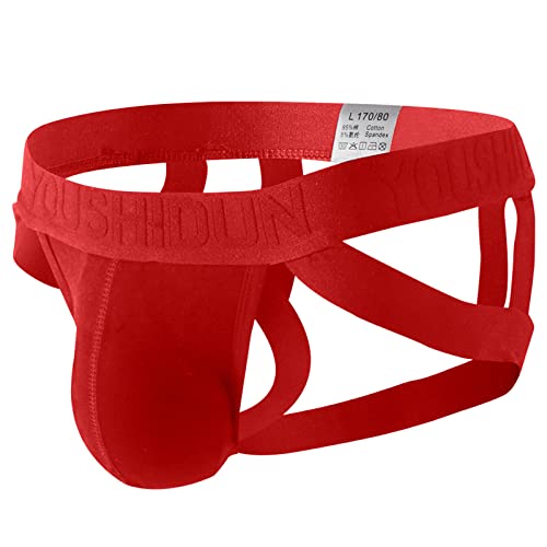 Herren Jockstraps Men String Tanga Einfarbig Jocks Stretch Tanga Slip Männer Unterhosen Jockstraps Sport Wäsche Sportunterwäsche Low-Rise Rot 3XL von Generic
