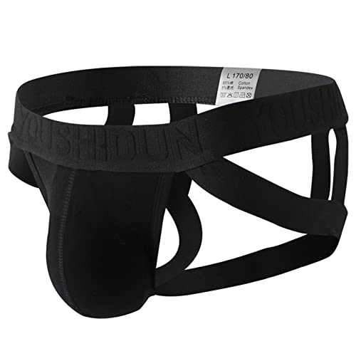 Herren Jockstraps Men String Tanga Einfarbig Jocks Stretch Tanga Slip Männer Unterhosen Jockstraps Sport Wäsche Sportunterwäsche Low-Rise Schwarz XXL von Generic
