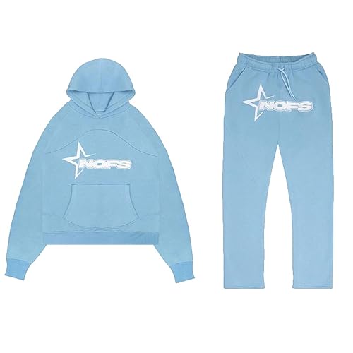 Herren Jogginganzug, Trainingsanzug Langarm Sweatshirt und Jogginghosen mit Tasche Y2K Nofs Hausanzug Sportanzug Tracksuit Anzug Oberteile Und Sporthosen Hoodies Buchstaben Druck (2 Stück Anzug) von Generic