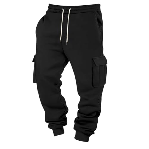 Herren Jogginghose,Baggy Jogginghose Herren,Cargohose Herren Baggy Freizeithose Herren mit Seitentaschen Relaxed Fit Wanderhose Herren Cargohose Herren Weites Bein,Schwarz,S von Generic