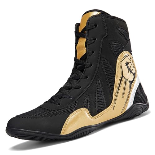 Herren Jugend Leichte Mesh Boxschuhe Unisex Atmungsaktiver Fitness Sneaker Für Wrestling Gewichtheben,Schwarz,46 EU von Generic