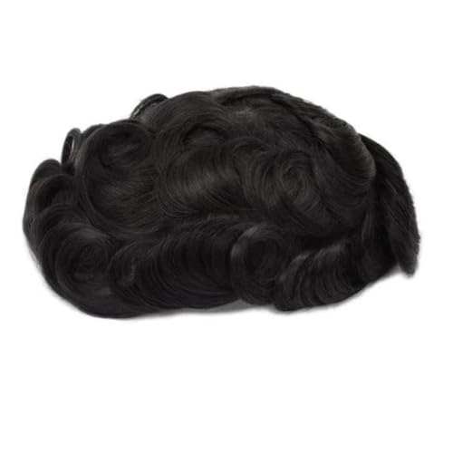 Herren-Kapillarprothese, Mono-NPU-Echthaar-Perücke, Toupet, langlebig, 15,2 cm, glattes Wellen-Haarteil, 130, 30 mm, gewelltes Toupet #6x8#1B von Generic