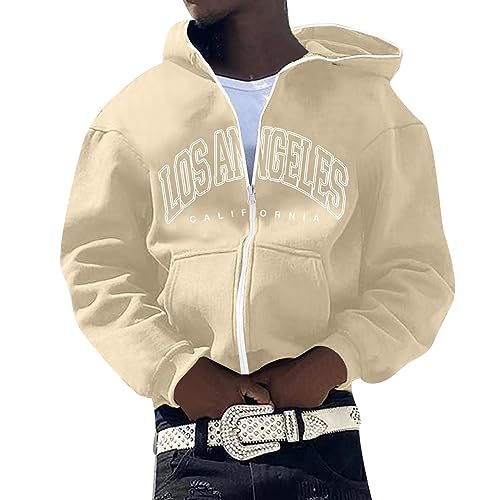 Herren Kapuzenjacke Oversize Jacke Y2K Zip Up Hoodie Los Angeles Letter Print Sweatshirt mit Kapuze Kapuzenpullover Teenager Lose Sweatjacke 90er E-Girl Harajuku Hip-Hop Streetwear Top von Generic