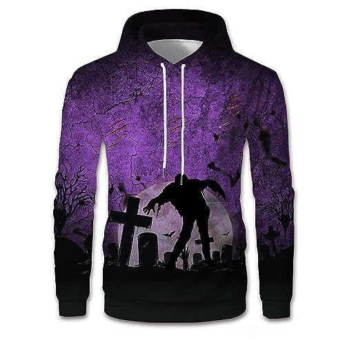 Herren Kapuzenpullover Dämonen Hoodie Halloween 3D gedrucktes Kapuzenpullover Engel Hoodie U gly Hoodie Hässlicher Pullover Gruseliges Lächeln Hoodie (Purple #2, XXXL) von Generic