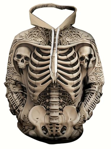 Herren Kapuzenpullover Mit Totenkopf Print 3D Druck Langarm Sweatshirt Mit Taschen Outdoor Sportbekleidung Für Herren Kapuzenpullover Für Männer (Totenkopf-7,XL) von Generic