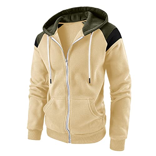 Herren Kapuzenpullover Sweatjacke Sweatshirt Farbvarianten Kapuzenjacke Kapuzenpulli mit Reißverschluss Langarm Hoodie Sport Style Casual Fitness Training (Khaki, XL) von Generic