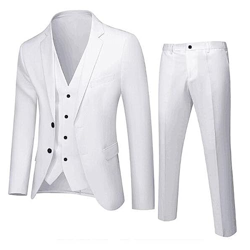 Herren Kariert Anzugjacke klassisch Streifen Business Anzug Modern Elegante Knöpfen Blazer Anzug Britischer Stil Sakko Jacket Slim Fit Frack Herrenanzug Outwear Mantel (Z jsjm0904_3-White, M) von Generic