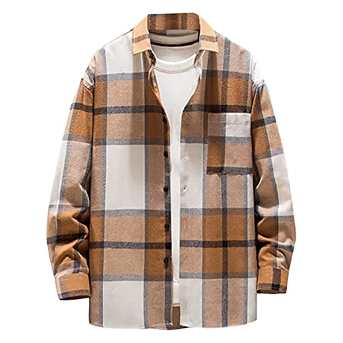 Generic Herren Kariert Button Down Outdoor Baumwolle Freizeithemden Flanellhemden Langarm Holzfäller Jacke Hemdjacke von Generic