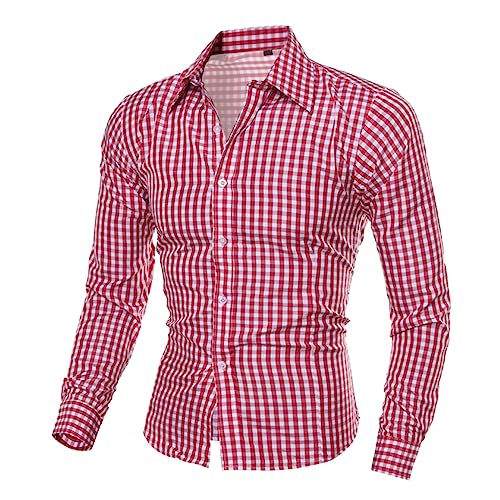 Herren Kariertes Langarm Hemd Oktoberfest Trachtenhemd Herren Slim Fit Herrenhemden Kariert Hemden von Generic