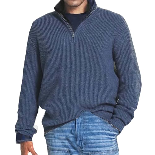 Herren Kaschmir Business Casual Pullover mit Reißverschluss, Viertelreißverschlusspullover Herren, Slim Fit Herren Pullover mit V-Ausschnitt Langarm (Blau, XXL) von Generic