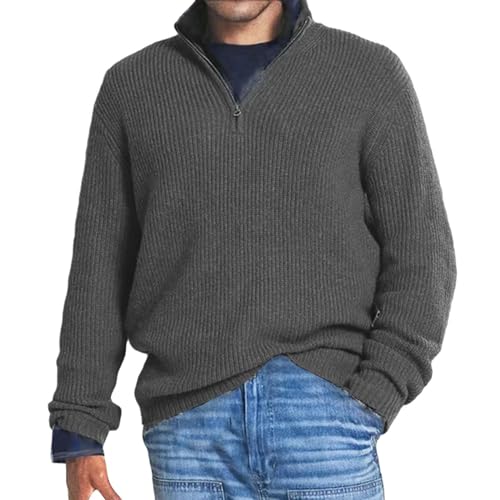 Herren Kaschmir Business Casual Pullover mit Reißverschluss, Viertelreißverschlusspullover Herren, Slim Fit Herren Pullover mit V-Ausschnitt Langarm (Grau, L) von Generic