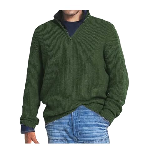 Herren Kaschmir Business Casual Pullover mit Reißverschluss, Viertelreißverschlusspullover Herren, Slim Fit Herren Pullover mit V-Ausschnitt Langarm (Grün, L) von Generic