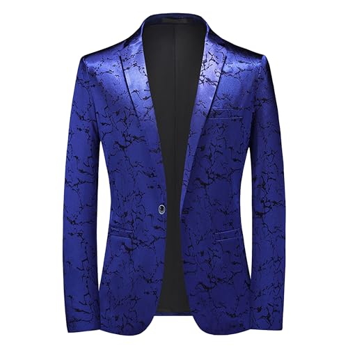 Herren Kleid Floral Anzug Jacke Slim Fit Sportmantel mit gekerbtem Revers Hochzeit Formal Business Casual Blazer Jacke (Blau,6XL) von Generic