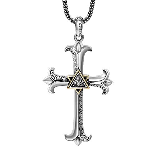 Herren Kreuz Anhänger Gothic Horus Kreuzauge S925 Sterling Silber Anhänger Halskette,Silber,Anhänger + Kette 70cm von Generic